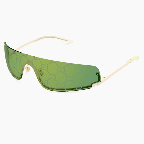 Gucci GG Logo Tom Shield Ivory Green Mirror GG1561S 99MM Sunglasses - Picture 1 of 16